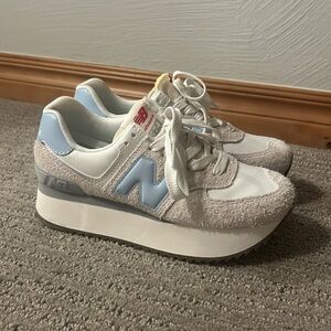 New Balance 574+ Moonbeam with Sea Salt and Light Chrome Blue Size 7